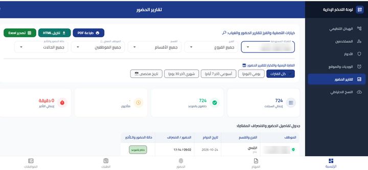 تقارير الحضور في نظام Taskra